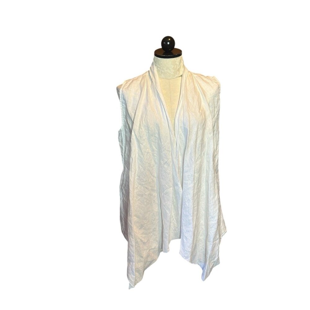 Grace Elements 100% Linen Sleeveless Draped Cardigan Vest Size L White